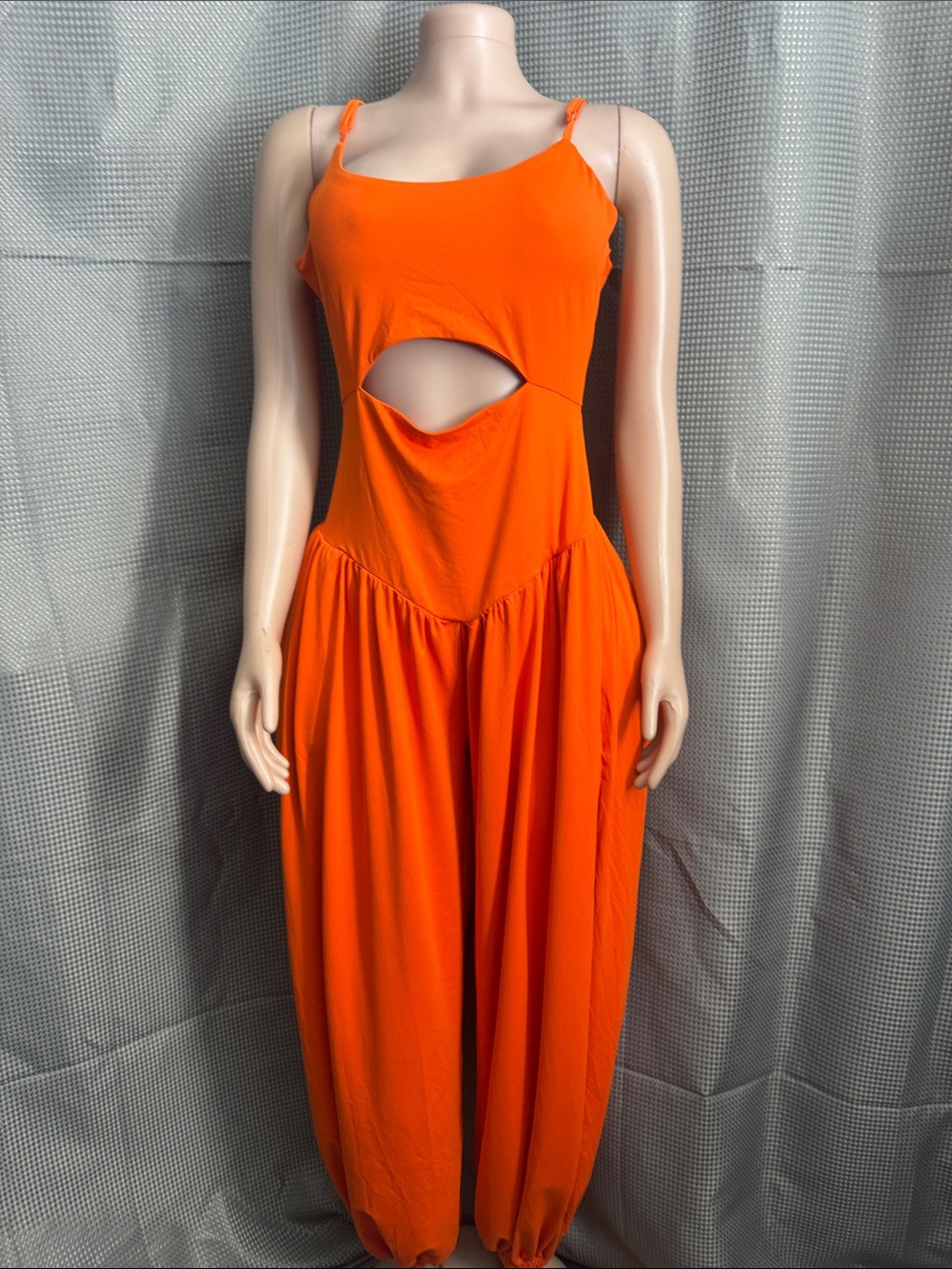 Sleeveless Orange Cutout Jumpsuit with Spaghetti Straps